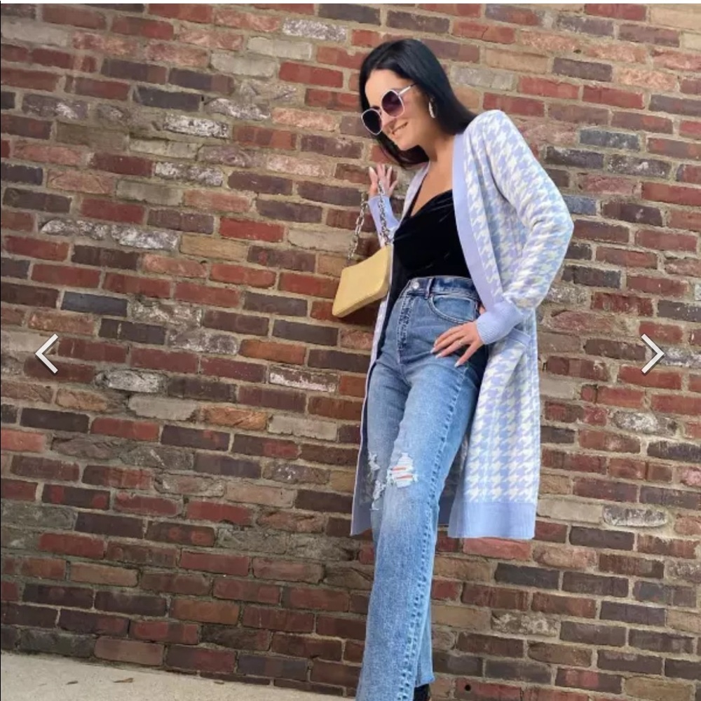 Express Houndstooth Shimmer Duster Cardigan Sweater